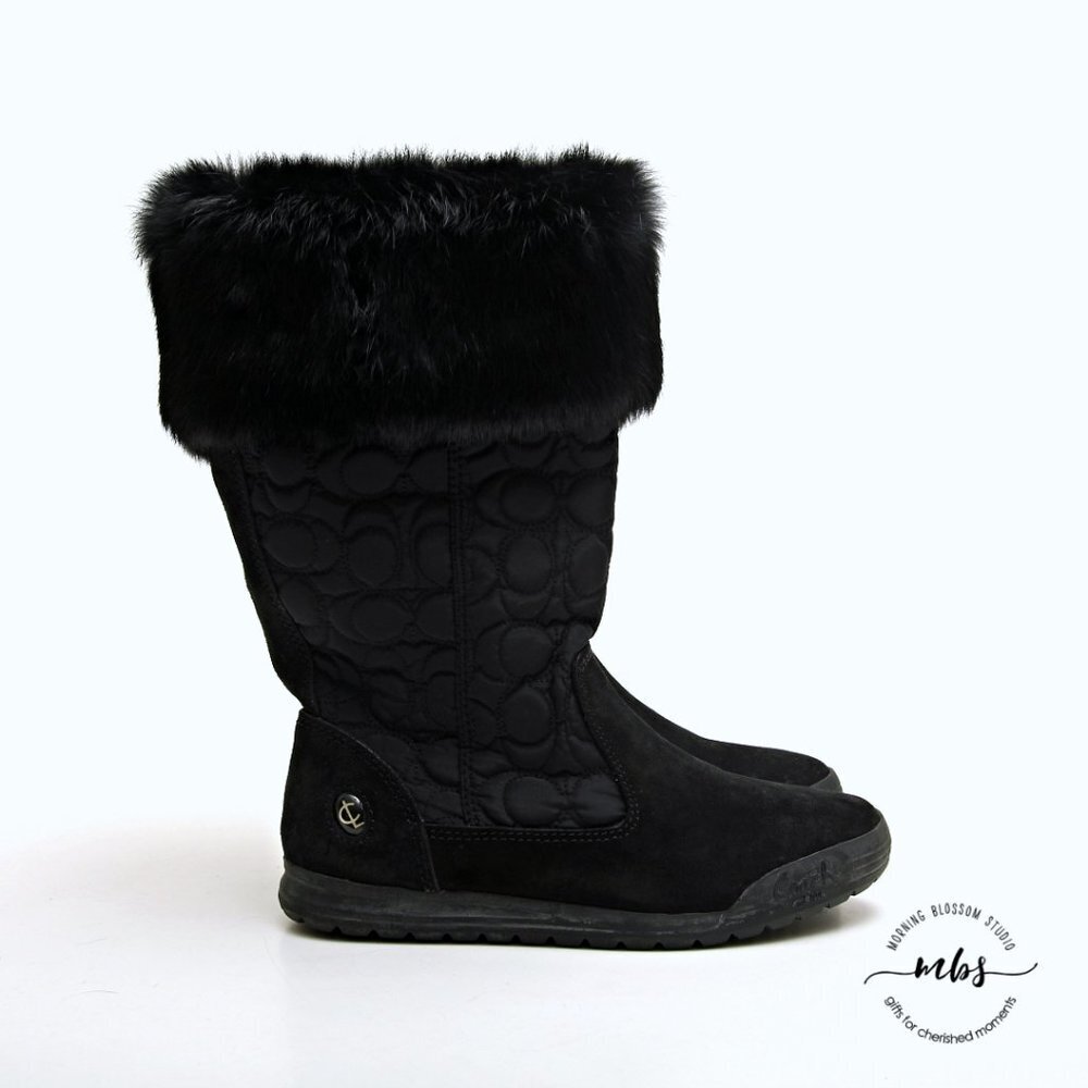 EUC Coach Talen Suede and Fur Quilted Winter Boots Black Women Size 5.5